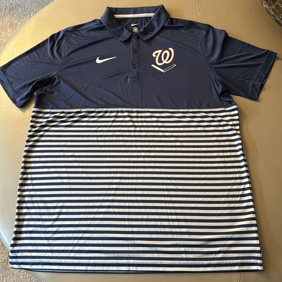 NWOT Nike Washington Nationals Men’s Navy/Gray Home Plate Striped Polo. Size XL - Picture 3 of 5
